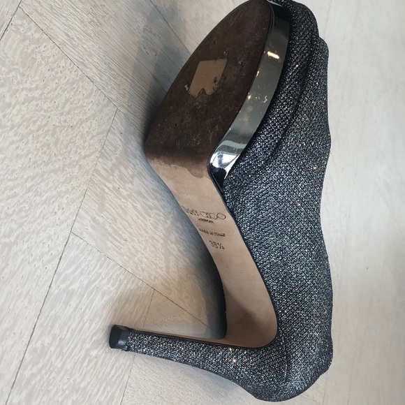 Jimmy Choo Black Sparkly High Heel Peep Toe Shoes - Picture 8 of 8